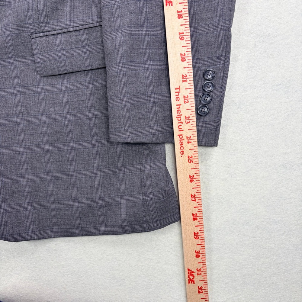 Jos A Bank Mens Gray Glen Plaid Blue Accent 2 Piece Pleated Suit 42R 36x30 - Picture 10 of 15